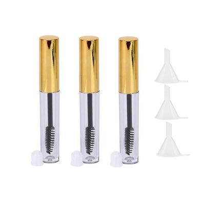 10ml Empty Mascara Tube with Eyelash Wand, Eyeliner Container with Gold Cap, Refillable Lashes Eyelash Growth Oil Cream Container Bottle with Transparent Funnels (3 Pack)