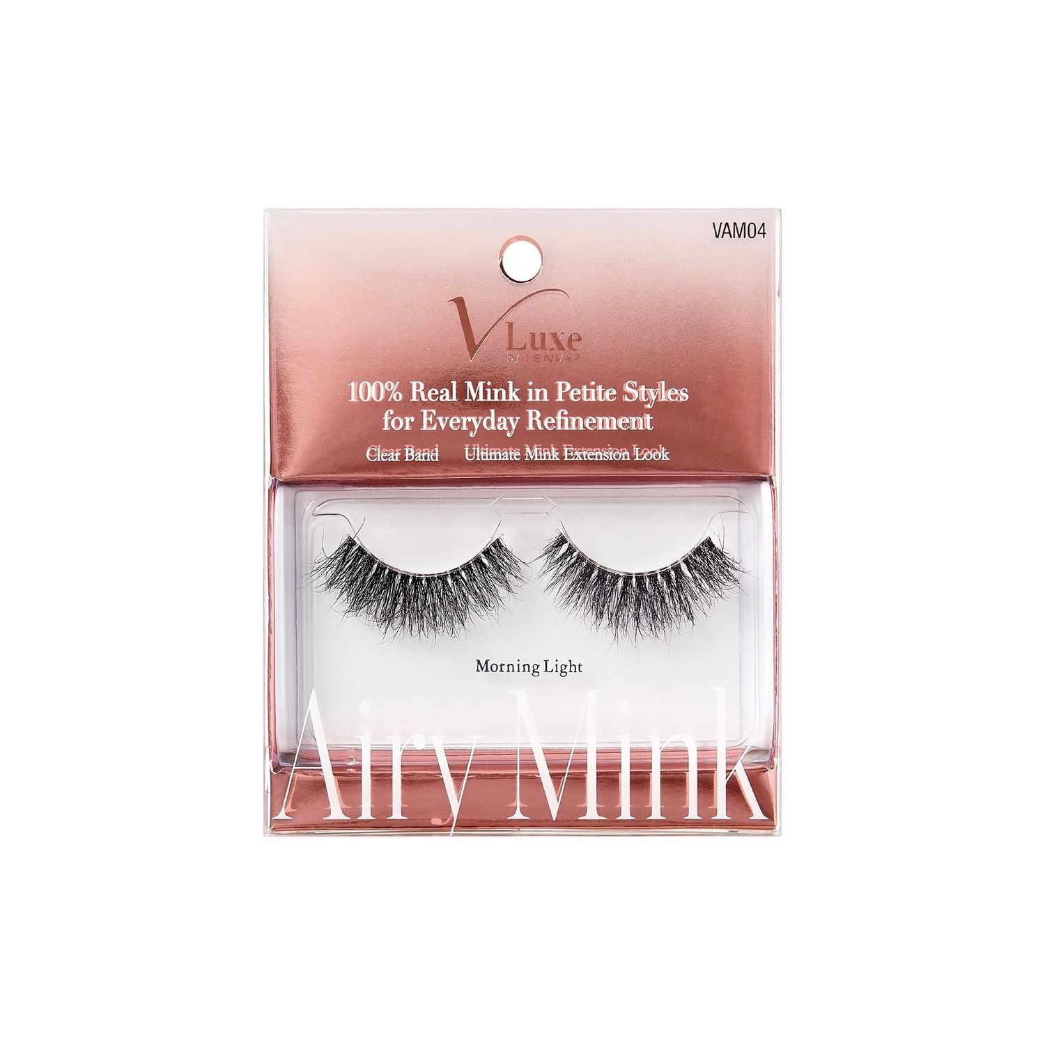 VLuxe Airy Mink False Eyelashes, 100% Real Mink Fake Eye Lash, Lightweight Superfine Clear Band for Natural Look, Classic Styles, Easy Apply &amp; Comfort (Morning Light)