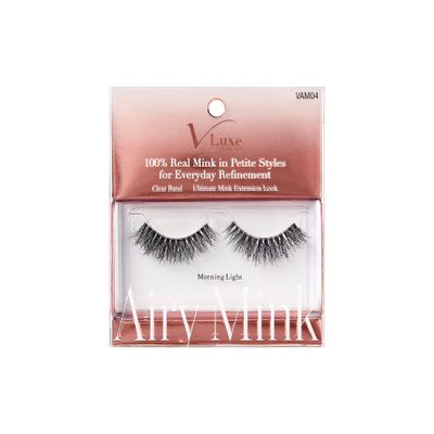 VLuxe Airy Mink False Eyelashes, 100% Real Mink Fake Eye Lash, Lightweight Superfine Clear Band for Natural Look, Classic Styles, Easy Apply &amp; Comfort (Morning Light)