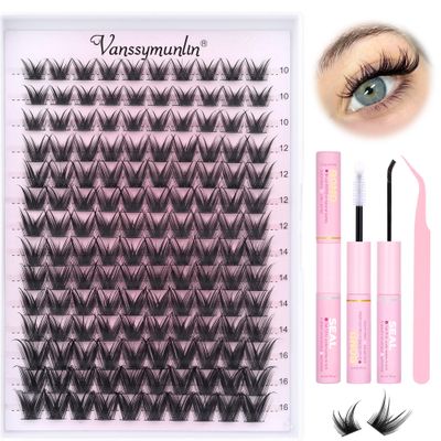 Lash Clusters Kit Wispy Lash Extension Kit 10-16mm Spiky Cluster Eyelash Extensions kit 140pcs Individual Lashes Clusters CD Curl False Eyelashes with Lash Bond and Seal, Lash Tweezers by Vanssymunlin