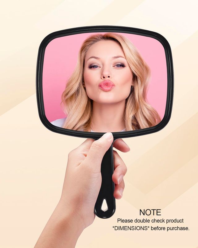 Gladmart Hand Mirror Salon Barber Hairdressing Handheld Mirror with Handle(Square Black 7.4 x 10.3 inches)