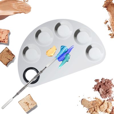 Banugo Makeup Mixing Palette, Premium Stainless Steel Cosmetic Makeup Palette with Spatula Tool, Nail-art Cosmetic Palette for Mixing CosmeticNail PolishPigment (Semicircle)