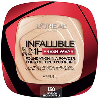L&#39;Oreal Paris Makeup Infallible Fresh Wear Foundation in a Powder, Up to 24H Wear, Waterproof, True Beige, 0.31 oz.