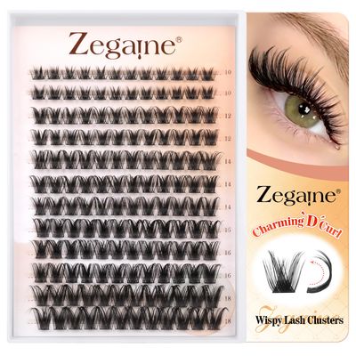 Fluffy Lash Clusters Natural Look Wispy Eyelash Extensions Manga Eyelash Clusters Cat Eye 10-16MM Long D Curl Thick Faux Mink Eyelashes Volume Individual Lashes Extensions 144Pcs by Zegaine