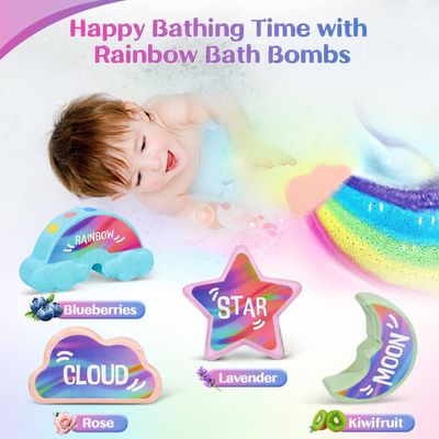 Rainbow Bath Bombs for Kids - 4 Pcs Handmade Natural Kids Bath Bombs Bubble Bath, Stocking Stuffers for Kids, Christmas Gifts for Kids Women