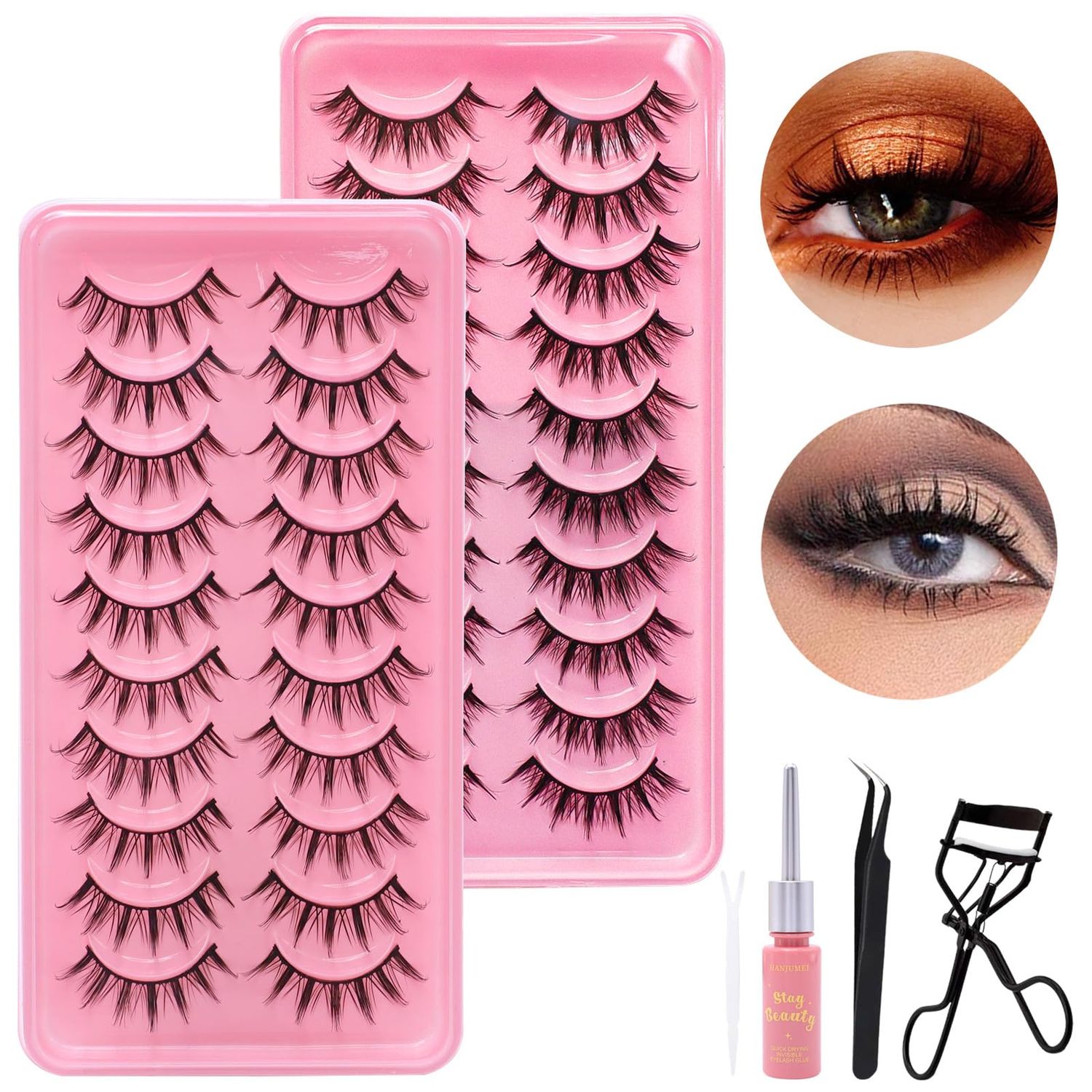 Wispy Mink Lashes Natural Look Fluffy Fake Eyelashes Faux 3D Lashes Thick Soft Curly Fake Lashes for Doll Eye Makeup 20 Pairs Pack