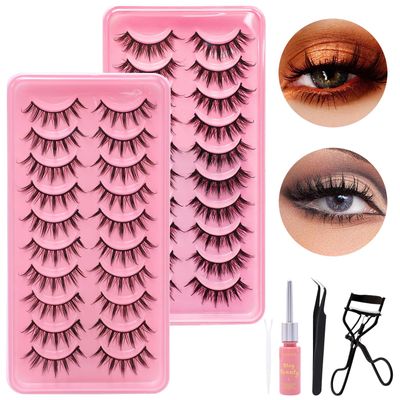 Wispy Mink Lashes Natural Look Fluffy Fake Eyelashes Faux 3D Lashes Thick Soft Curly Fake Lashes for Doll Eye Makeup 20 Pairs Pack