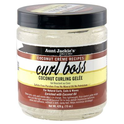 Aunt Jackie&#39;s Coconut Crme Recipes Curl Boss Coconut Curling Hair Gel for Naural Curls, Coils and Waves, 15 oz