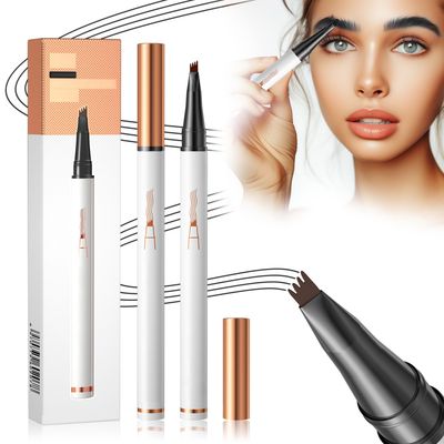 Eyebrow Microblading Pen,3D Waterproof Microblading Eyebrow Pencil Contouring Pen, 4 Fork Tip Magic Eyebrow Pencil Tattoo Long-Lasting for Natural Makeup (Black)