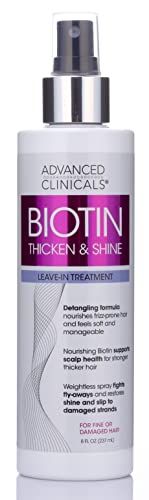 Advanced Clinicals Hair Spray Thicken &amp; Shine Leave In Treatment, Nourishing Detangling Formula for Fine, Damaged, or Frizz Prone Hair, Supports Scalp Health for Strong Thick Hair, 8 Fl Oz