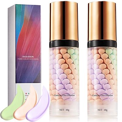 2 Pcs One Step Color Corrector,Natural Isolation Cream,Face Primer Makeup Tricolor Tinted Moisturizer,Oil Control &amp; Moisturizing Skin Tone Correcting and Brightening Primer Concealer Foundation