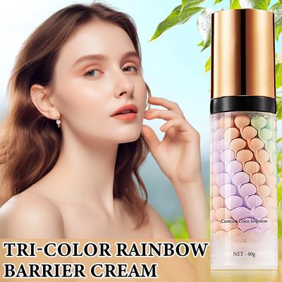 2 Pcs One Step Color Corrector,Natural Isolation Cream,Face Primer Makeup Tricolor Tinted Moisturizer,Oil Control & Moisturizing Skin Tone Correcting and Brightening Primer Concealer Foundation