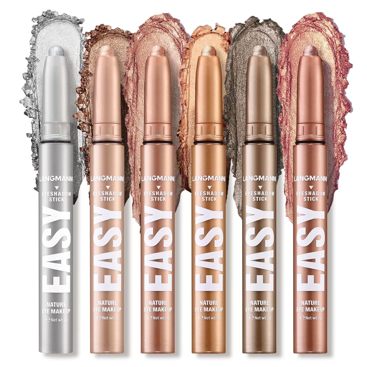 LANGMANNI Eyeshadow Stick, 6 PCS Waterproof Multi-Color Eyeshadow Pen Set, Creamy Long-Lasting Eye Makeup Kit, Natural &amp; Shimmer Shades Contour Stick, Perfect Gifts For Women (#B)