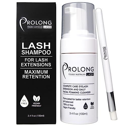 Eyelash Extension Shampoo &amp; Brush - Large 100ml Bottle - Gentle Foaming Cleanser Lash Wash for Extensions and Natural Lashes - Safe Daily Makeup Remover - Paraben &amp; Sulphate Free - Salon &amp; Home Use