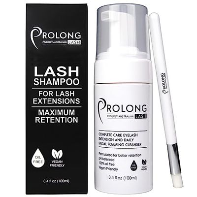 Eyelash Extension Shampoo &amp; Brush - Large 100ml Bottle - Gentle Foaming Cleanser Lash Wash for Extensions and Natural Lashes - Safe Daily Makeup Remover - Paraben &amp; Sulphate Free - Salon &amp; Home Use