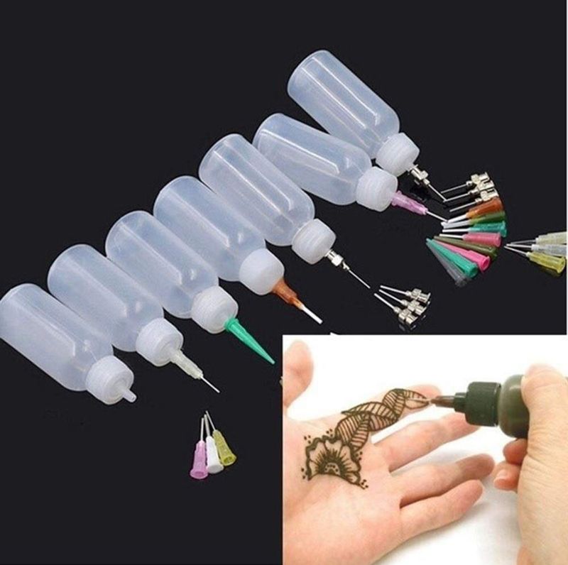 2Pcs Jagua Henna Temporary Tattoo Kit Applicator Bottles with 16 Tips Needles for Henna Tattoo Cone Tattoo Bottle Kits - Qty 2 &amp; 16 Tips