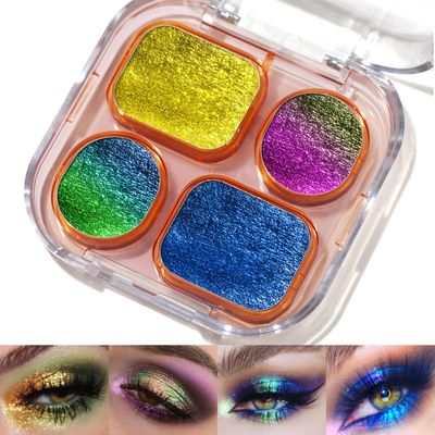 UCANBE Multichrome Chameleon Eyeshadow Makeup Palette, 4 Colors Holographic Metallic Glitter Eye Shadow Pallet, High Pigmented Creamy Duo Chrome Multidimensional Eye Make Up Kit