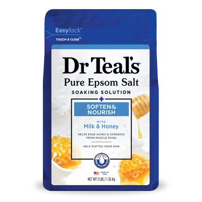 Dr. Teal&#39;s Epsom Salt Soaking Solution, Soften &amp; Nourish with Milk and Honey, 48 Oz