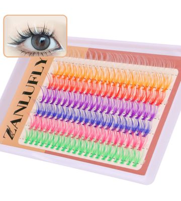Colored Lashes Cluster Eyelashes Individual DIY Lashes Extensions 7 Colors Eye Lashes Extensions 140 PCS Clusters False Lashes DIY at Home Set Pack14MM
