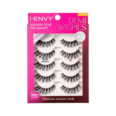 i-ENVY 5 Pairs Demi Wispies False Lashes Multi Pack Natural Look Premium 100% Human Hair Fluffy Eyelashes, Volume &amp; Curl, Lightweight, Comfortable, Reusable