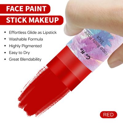Go Ho Water Based Red Face Body Paint Stick,Non-Toxic Face Painting,Easy-to-use Facepaint for Halloween SFX Zombie Skeleton Devil Clown Cosplay Costume Makeup,0.63oz