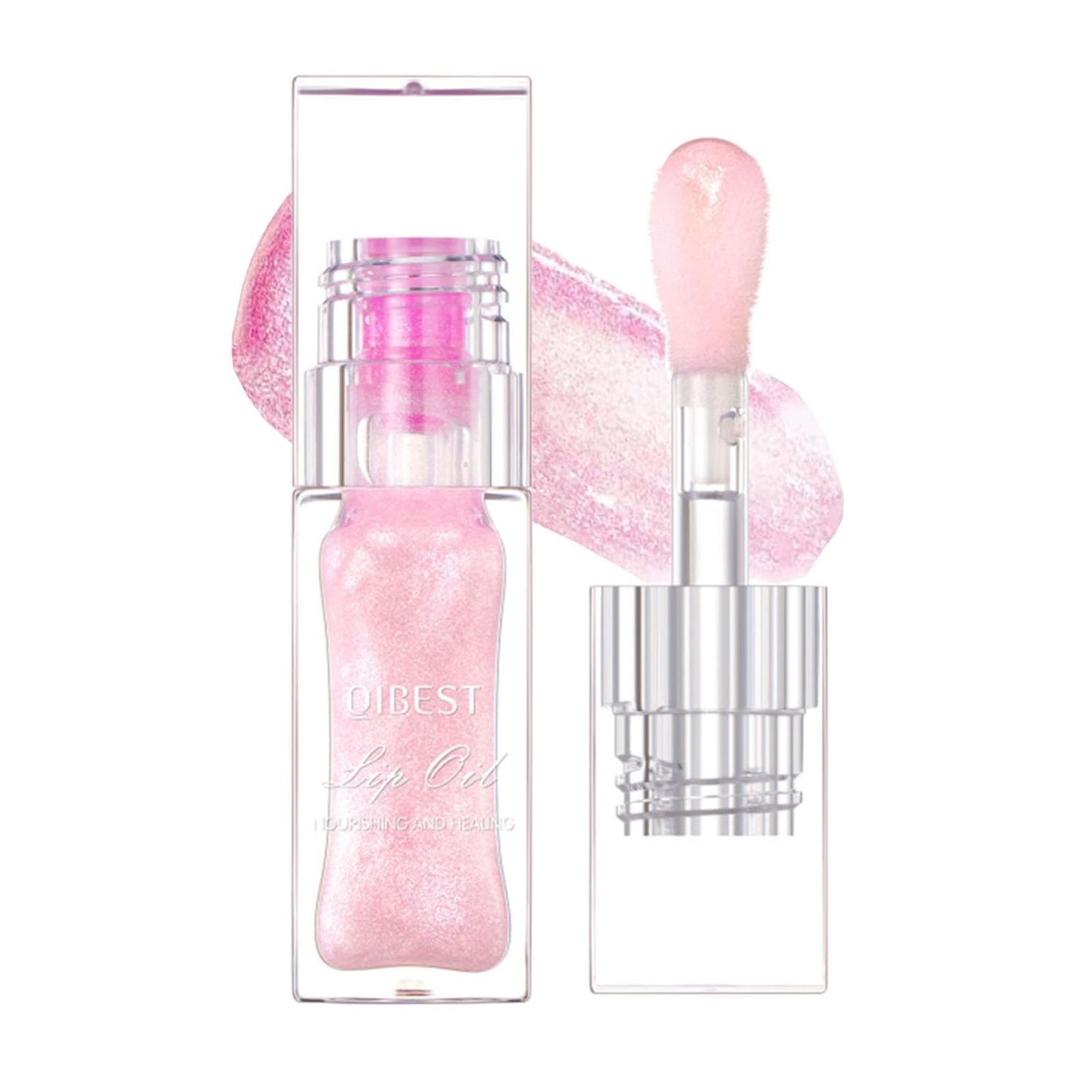 Ezhotyzo Magic Color Changing Lip Oil V2,Color Changing Lip Oil,Lip Glow,Nourishing Lip Glow Oil Non-Sticky Primer Lip Oil With Large Applicator Brush (Pink)