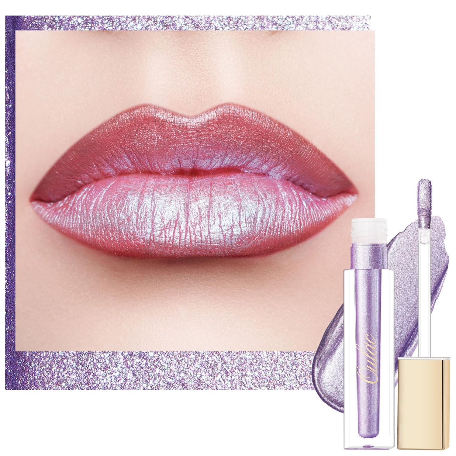 Oulac Violet Purple Lip Gloss Metallic Shine Lipstick for Women, Long Lasting Waterproof, High Impact Lip Color, Smooth Aslo for Eyeshadow 3D Metallic Finish, No Transfer, Vegan, 4.5ml, MD02