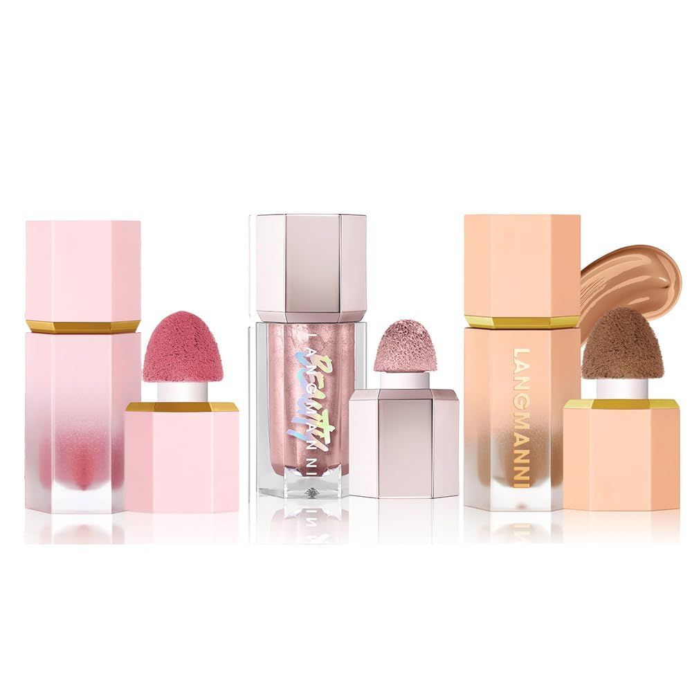 URQT Highly Pigmented Liquid Contour - Built-in Sponge Tip Sculpted Complexion Wand Contour Long Lasting Natural Buildable Highlighters Contour Contouring Bronzer (ContourBlushHighlighter)