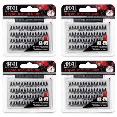 Ardell False Eyelashes Triple Individuals Knot-Free Long Black 4 Pack