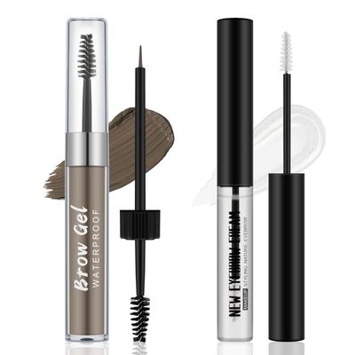 Apooliy 2Pcs Waterproof Eyebrow Gel SetHighly Pigmented Liquid Eye Brow Gel and Clear Setting Brow Glue,Shaping Natural Eyebrows