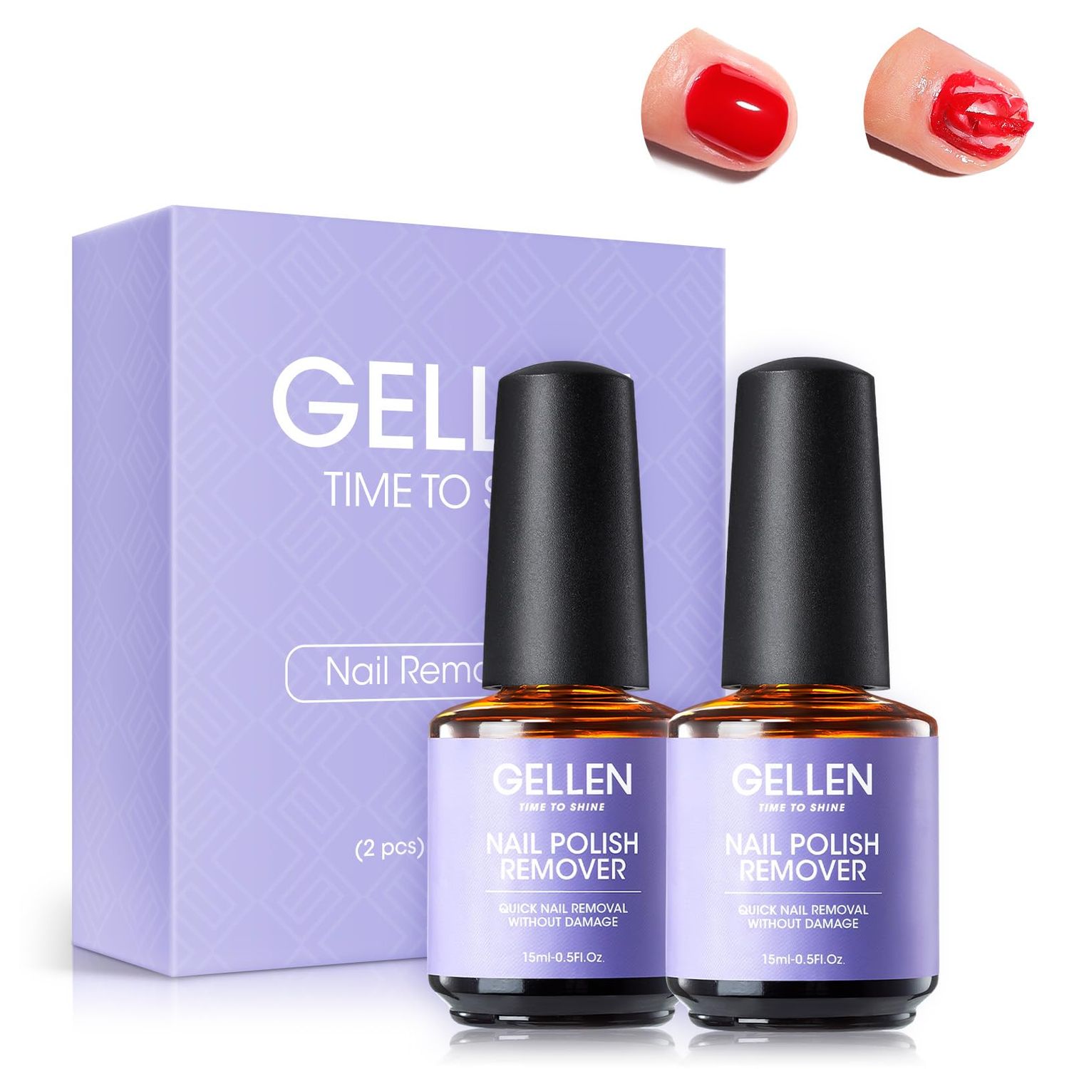 Gellen Gel Nail Polish Remover, 2 Pack Professional Gel Polish Remover for Nails, Quick &amp; Easy Polish Remover In 3-5 Minutes, No Need for Foil Soaking Or Wrapping