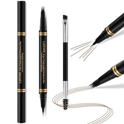 Eyebrow Pen,2-in-1 Waterproof Eyebrow Pencil with 4 Tip Microblading Brow Pen and Ultra-Precise Brow Pencil,with Dual-ended Eyebrow Brush,Eyebrow Makeup for Natural Looking-Soft Brown