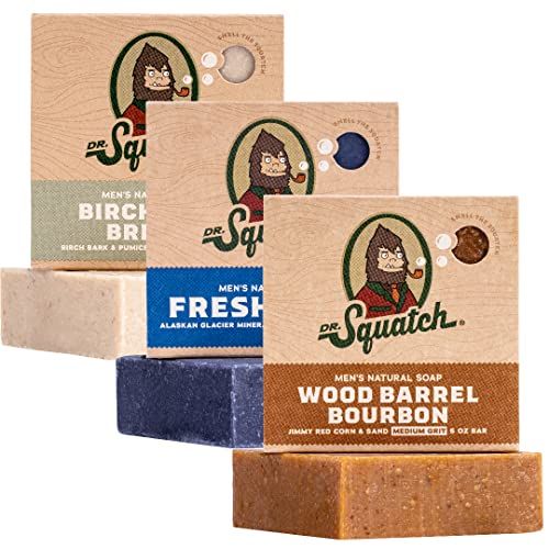 Dr. Squatch Men&#39;s Natural Bar Soap from Moisturizing Soap Made from Natural Oils - Cold Process Soap with No Harsh Chemicals - Wood Barrel Bourbon, Fresh Falls, Birchwood Breeze (3 Pack)