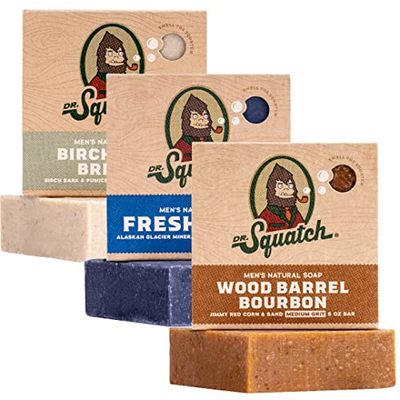 Dr. Squatch Men&#39;s Natural Bar Soap from Moisturizing Soap Made from Natural Oils - Cold Process Soap with No Harsh Chemicals - Wood Barrel Bourbon, Fresh Falls, Birchwood Breeze (3 Pack)