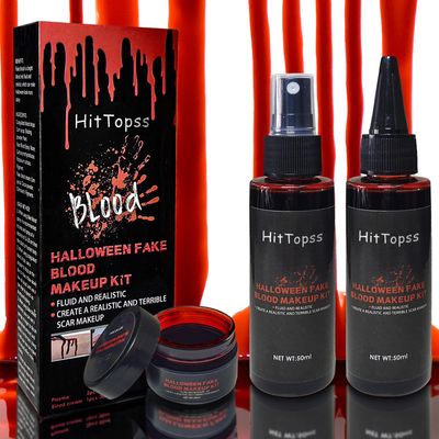 3PCS Halloween Fake Blood Makeup Kit, Fake Blood Spray 1.76oz  Dripping Blood 1.76oz  1.41oz Coagulated Gel Blood, Washable Fake Blood Makeup for Clothes, Zombie, Vampire Cosplay &amp; Dress Up