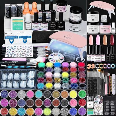 Morovan Acrylic Nail Kit for Beginners Professional Nail Kit Acrylic Nail Set with U V Lamp with Everything Gel Polish Starter Kit with Glitter Acrylic Powder Nail Kit Gift Home Salon