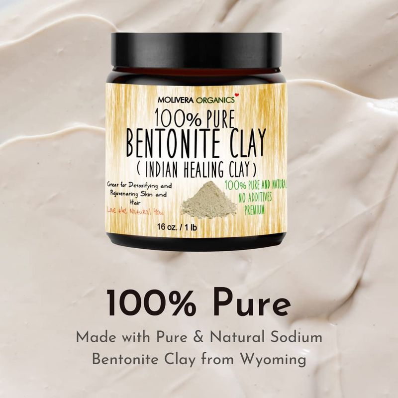 Molivera Organics Premium 1 lb Bentonite Clay Pure, Natural Detoxifying Clay for Face Masks, Hair Care &amp; More - Best Healing Clay - USA Made