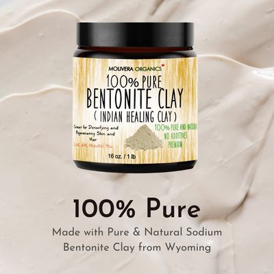 Molivera Organics Premium 1 lb Bentonite Clay Pure, Natural Detoxifying Clay for Face Masks, Hair Care &amp; More - Best Healing Clay - USA Made