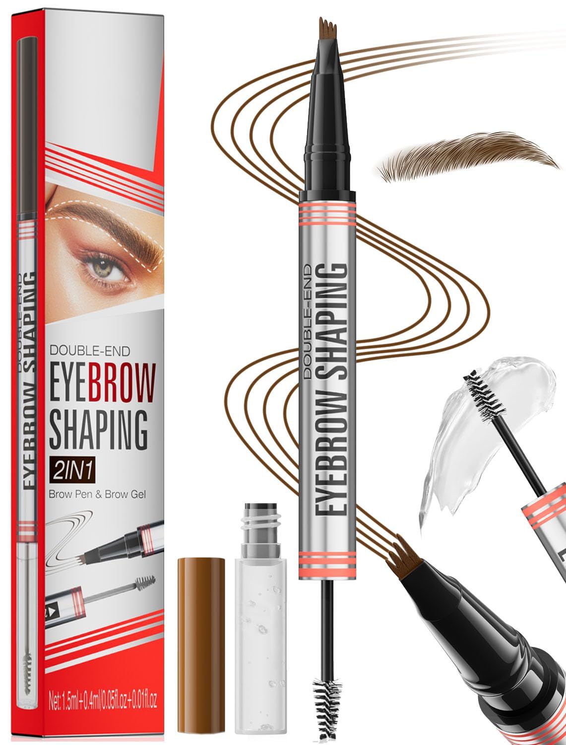 MOLAKS Microblading Eyebrow Pen - 2-In-1 Dual-Ended Natural Brow Eyebrow Pen, 4-Fork Tip Eyebrow Pen &amp; Clear Eyebrow Gel, Long-Lasting Natural Brows Eyebrow Pen (1# Light Brown)