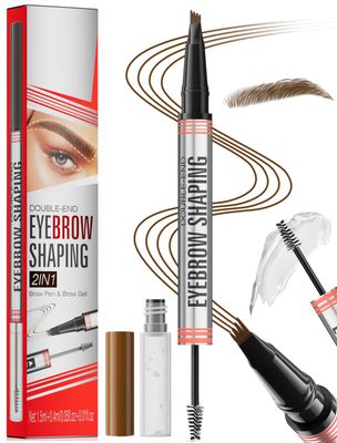 MOLAKS Microblading Eyebrow Pen - 2-In-1 Dual-Ended Natural Brow Eyebrow Pen, 4-Fork Tip Eyebrow Pen &amp; Clear Eyebrow Gel, Long-Lasting Natural Brows Eyebrow Pen (1# Light Brown)