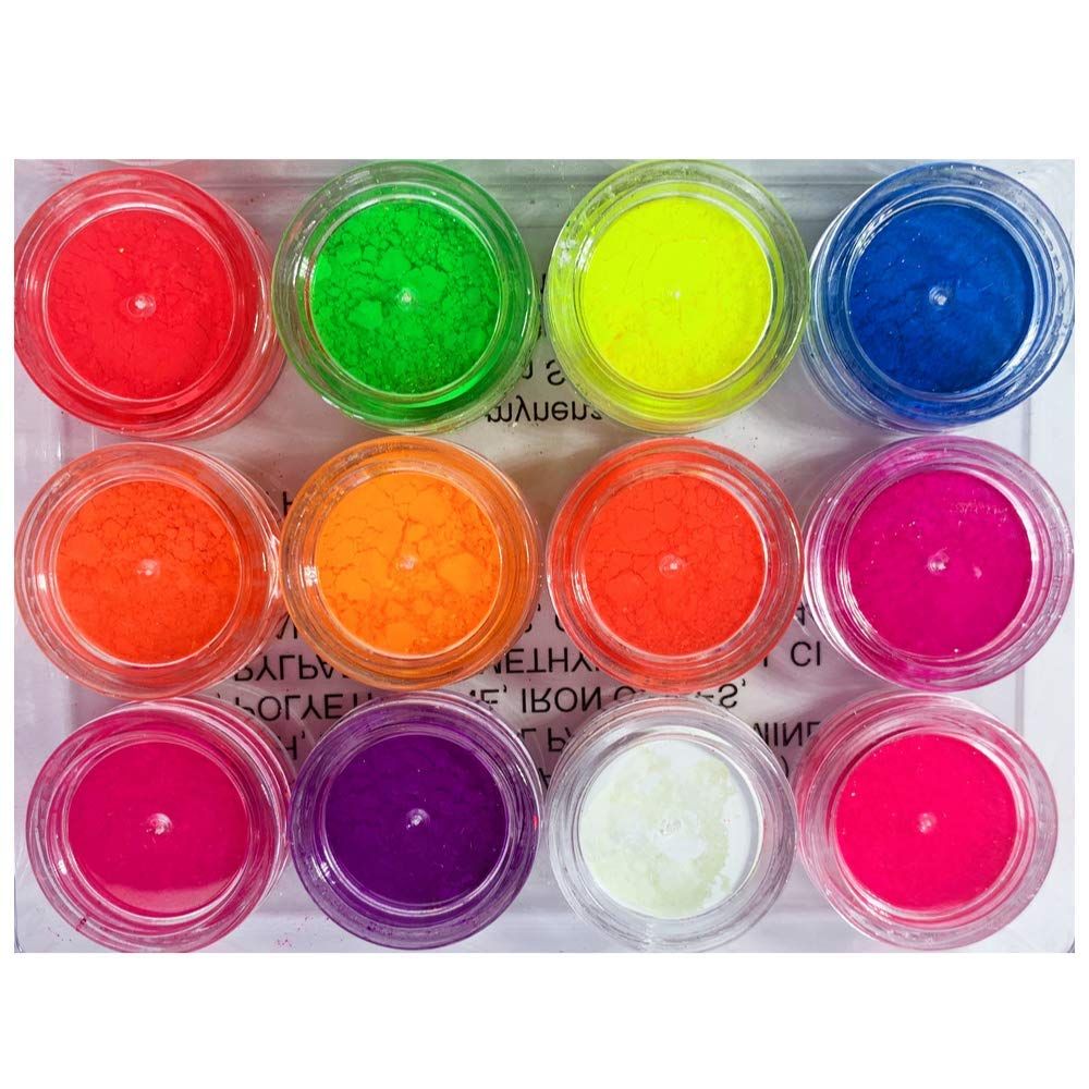 Neon Pigment Powder | 12 Vivid Colors | Face, Body, Eye Paint | Blacklight UV Glow | Highly Pigmented | Festival Makeup