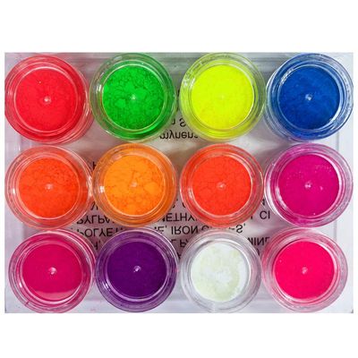 Neon Pigment Powder | 12 Vivid Colors | Face, Body, Eye Paint | Blacklight UV Glow | Highly Pigmented | Festival Makeup