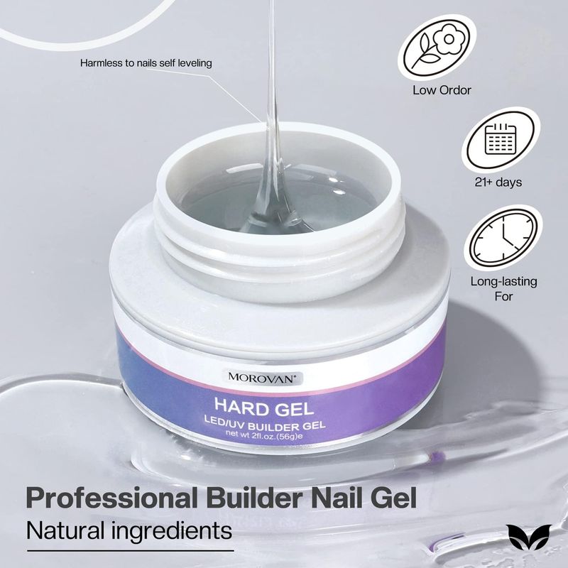 Morovan Clear Builder Gel for Nails UV LED Hard Gel Kit - Building Gel 2oz Strong Sculpting Extension Strengthen Professional Art Manicure Set with Forms &amp; Gel Brush Supplies