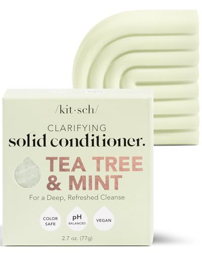 Kitsch Tea Tree &amp; Mint Solid Natural Hair Conditioner Bar for Curly Wavy Fine Hair, Clarifying &amp; Cleansing Organic Conditioner, Hair Color Safe, Zero Waste, Vegan, Eco Friendly, Sulfate Free, 2.7 oz