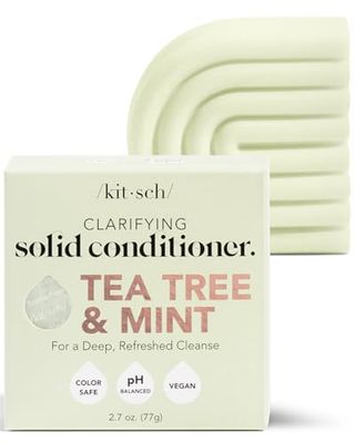 Kitsch Tea Tree &amp; Mint Solid Natural Hair Conditioner Bar for Curly Wavy Fine Hair, Clarifying &amp; Cleansing Organic Conditioner, Hair Color Safe, Zero Waste, Vegan, Eco Friendly, Sulfate Free, 2.7 oz