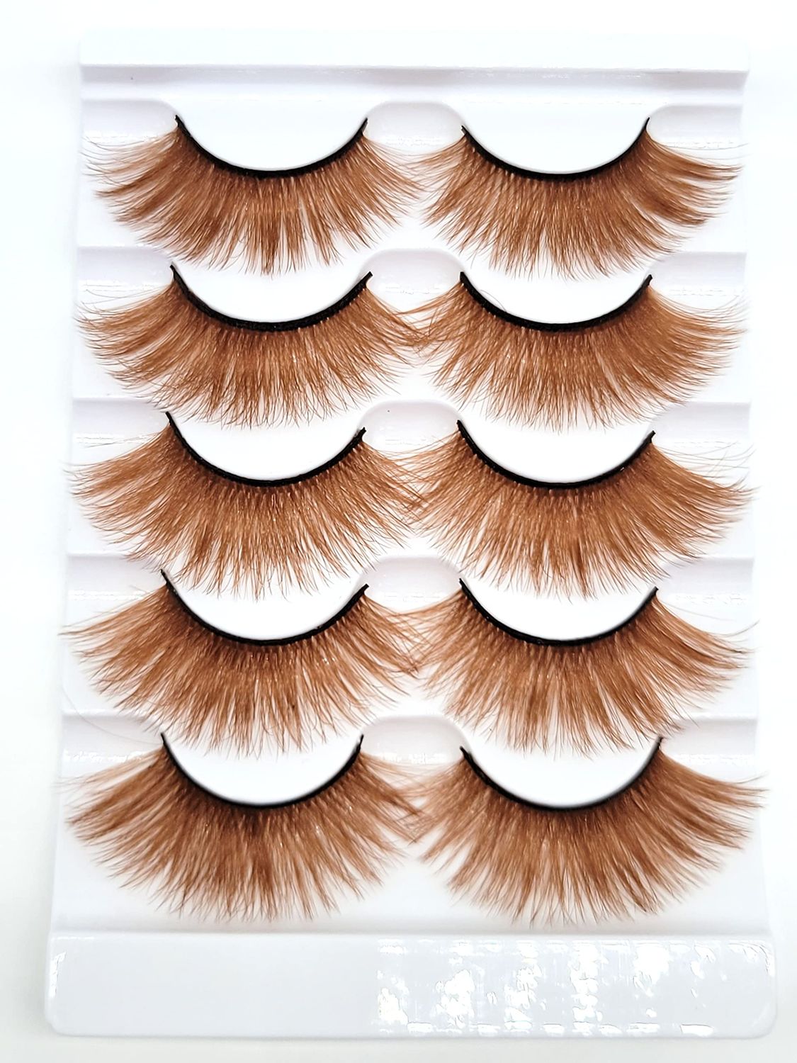 MISSLADY Colored Lashes 20mm 5 Pairs Pack 3D Faux Mink Brown Eyelashes Brown False Lashes Strips (FM-306, 14-20mm, Brown, 5 Pairs)