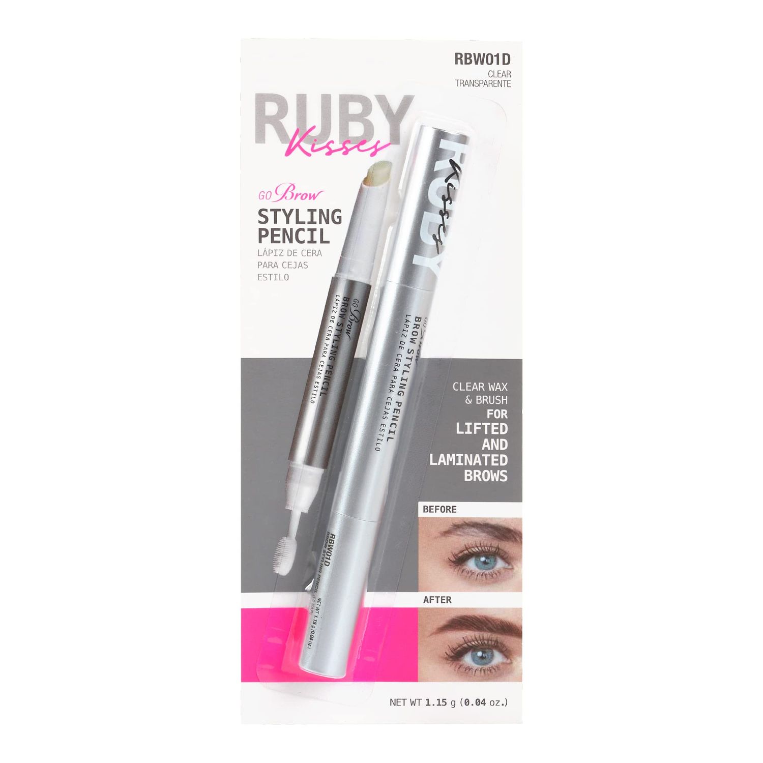 Ruby Kisses Brow Styling Pencil with Brush, Long-Lasting Eyebrow Wax, Clear Brow Shaper, Precision Sculpting &amp; Shaping, Professional Quality, Easy Application