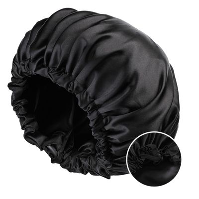 VECIIR Satin Bonnet Silk Bonnet for Sleeping Women and Men, Ajustable Hair Bonnet for Curly Hair with Double Layer Hair Bonnet,Black - Black,Medium