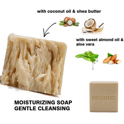 Rinse &amp; Robust Mens Bar Soap Bath Bar Soap 3Pack Handmade Natural Soap Bar Set Cleansing Bar Moisturizing&amp;Exfoliating Scrub Soap Gift Set for Men | Leather, Sandalwood, Teakwood | 3.5 oz of 3 Bars