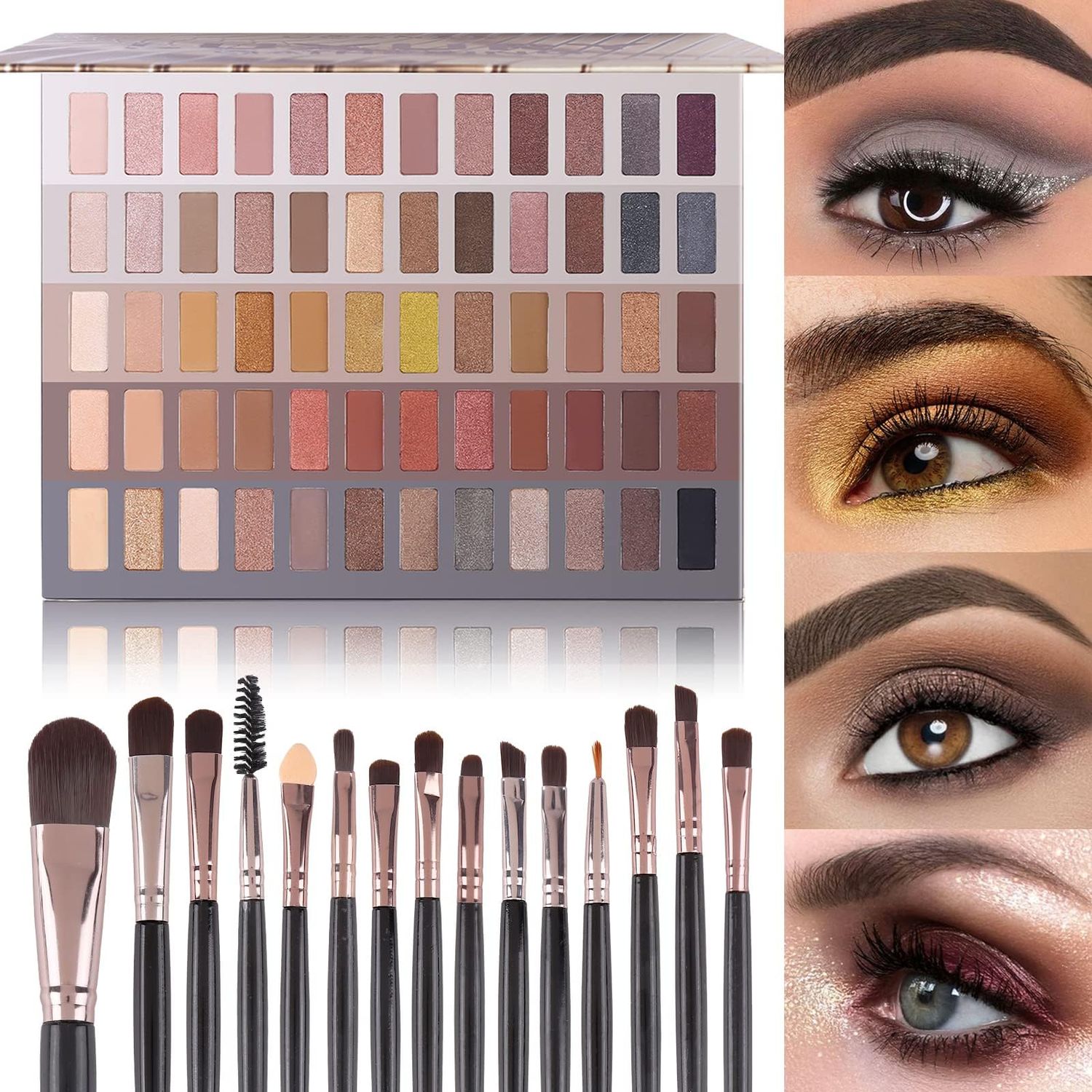 UCANBE 60 Colors Naked Eyeshadow Palette  Makeup Brush Set, All in One Nude Neutral Smokey Makeup Pallet with Brushes, Pigmented Warm Matte Shimmer Powder Eye Shadows Cosmetic Halloween Beauty Kit